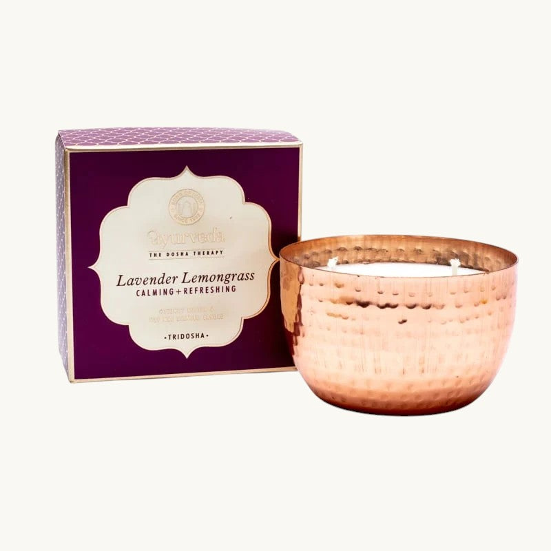 Ayurveda Kerze "Tridosha" 2 Docht im Kupfergefäß - Lavendel & Zitronengras